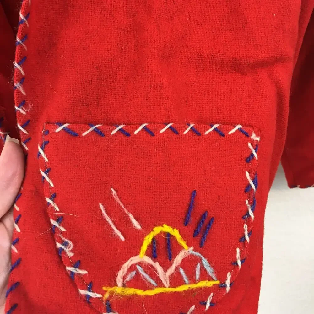 Embroidered Red Wool Jacket Vintage Made in Mexico Agave Horseshoe Sanchez
